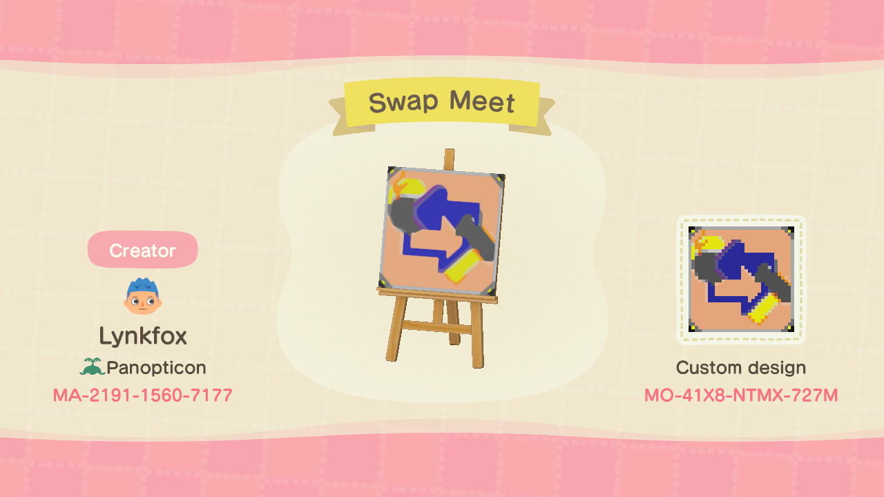 Animal Crossing Design Code: MO-41X8-NTMX-727M Swap Meet Sign