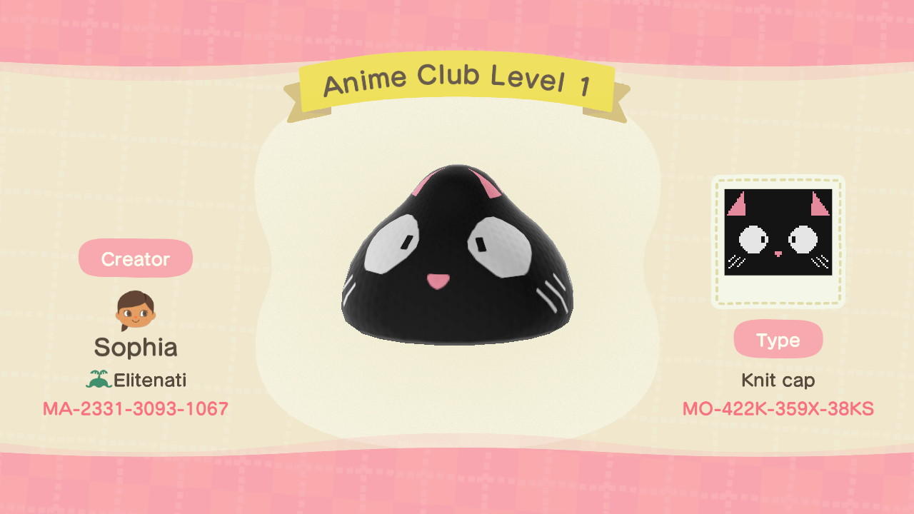 Animal Crossing Design Code: MO-422K-359X-38KS Anime Club Level 1