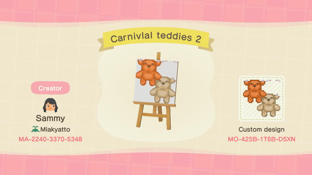 Animal Crossing Design Code: MO-425B-1T6B-D5XN Carnival teddies 2