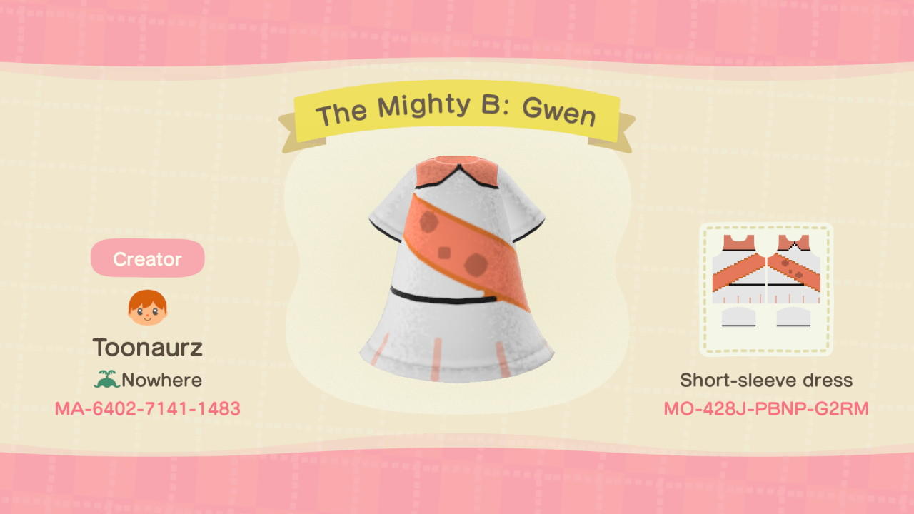 Animal Crossing Design Code: MO-428J-PBNP-G2RM The Mighty B: Gwen