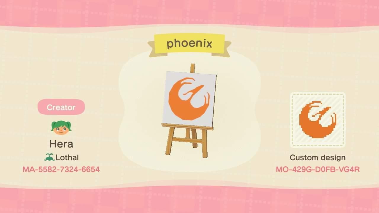 Animal Crossing Design Code: MO-429G-D0FB-VG4R Rebels Phoenix