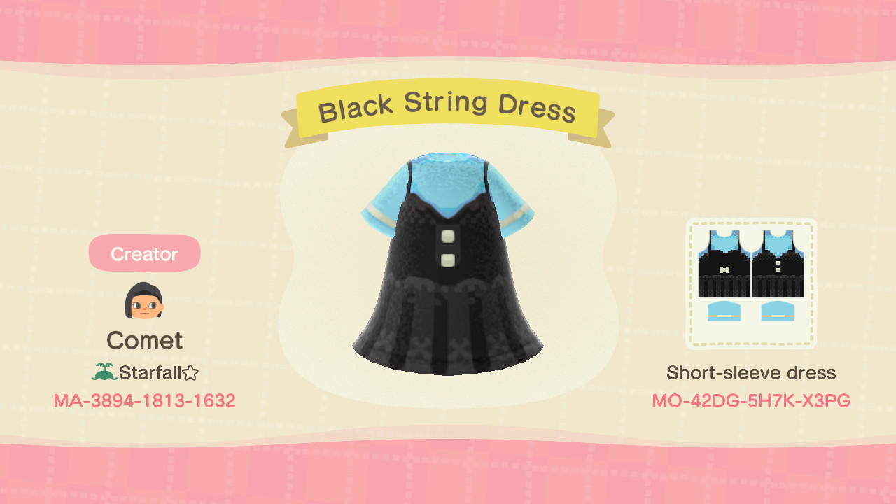 Animal Crossing Design Code: MO-42DG-5H7K-X3PG Black String Dress