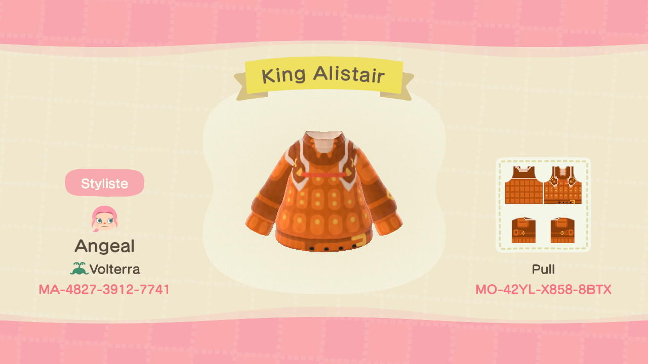 Animal Crossing Design Code: MO-42YL-X858-8BTX King Alistair