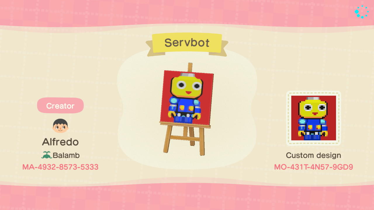 Animal Crossing Design Code: MO-431T-4N57-9GD9 Servbot