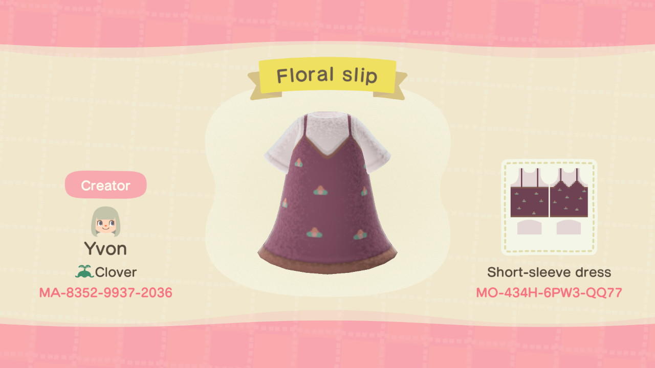 Animal Crossing Design Code: MO-434H-6PW3-QQ77 Floral slip