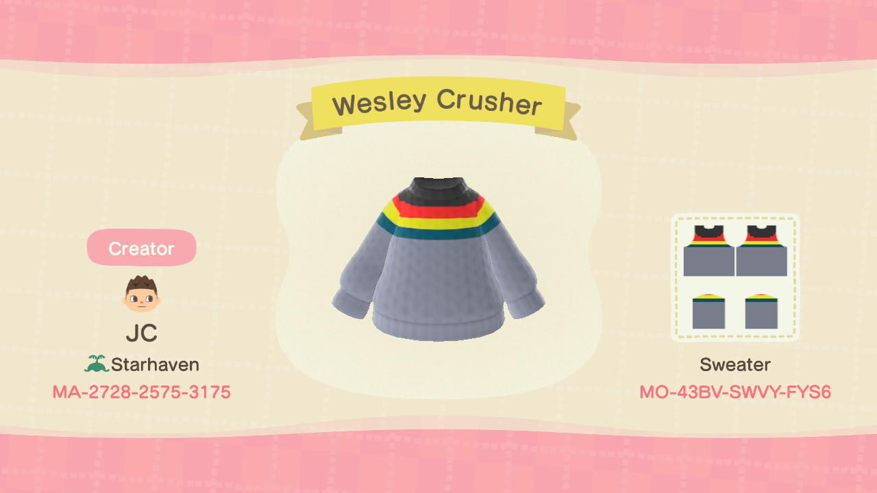 Animal Crossing Design Code: MO-43BV-SWVY-FYS6 Wesley Crusher