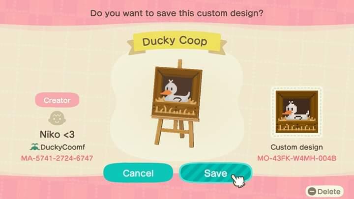 Animal Crossing Design Code: MO-43FK-W4MH-004B Duck Coop