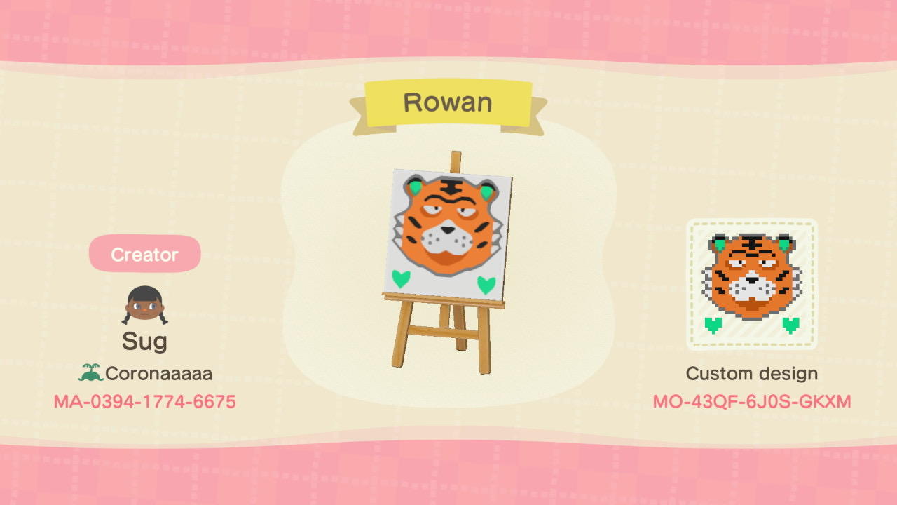 Animal Crossing Design Code: MO-43QF-6J0S-GKXM ROWAN THE TIGER