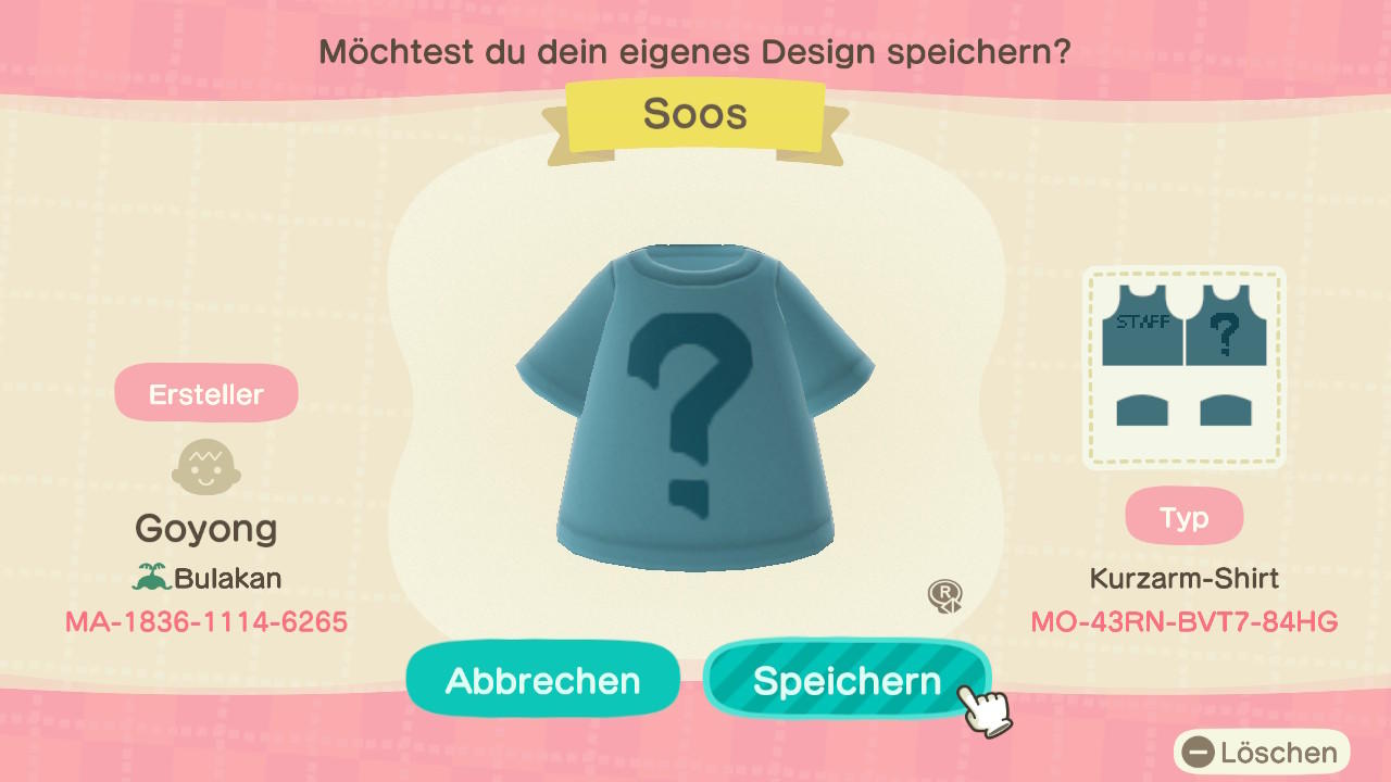 Animal Crossing Design Code: MO-43RN-BVT7-84HG Soos