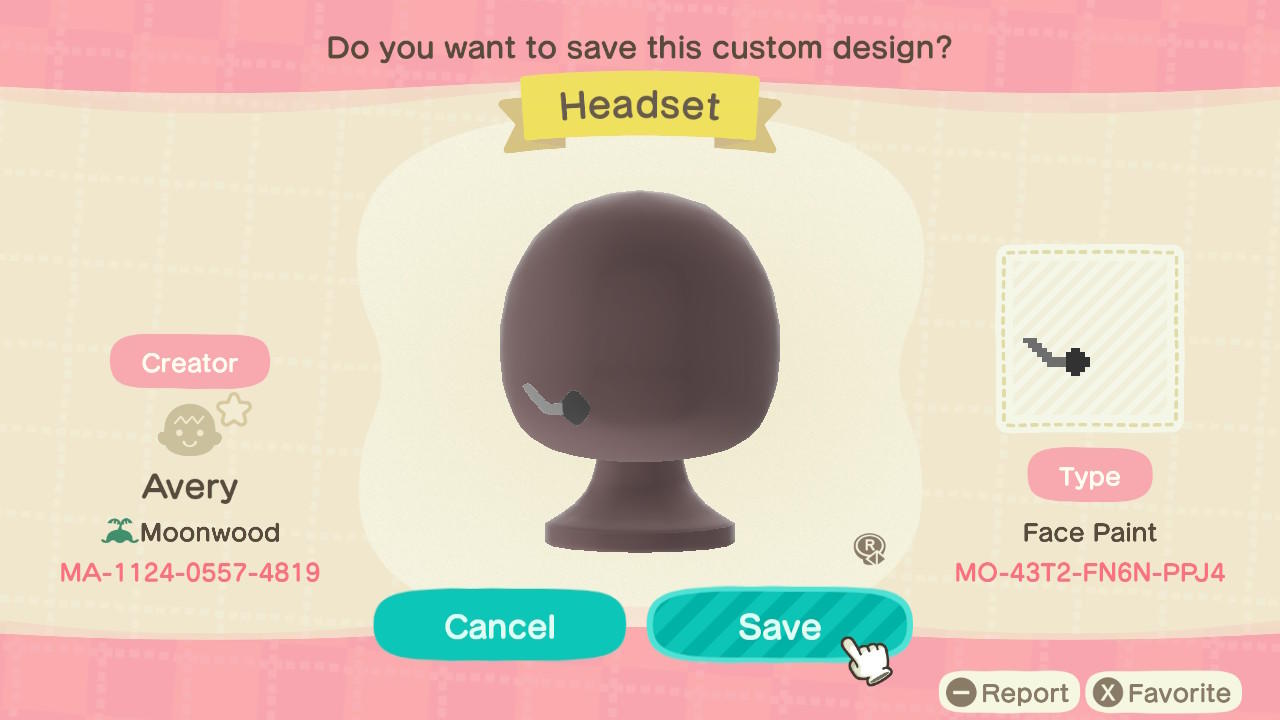 Animal Crossing Design Code: MO-43T2-FN6N-PPJ4 Headset