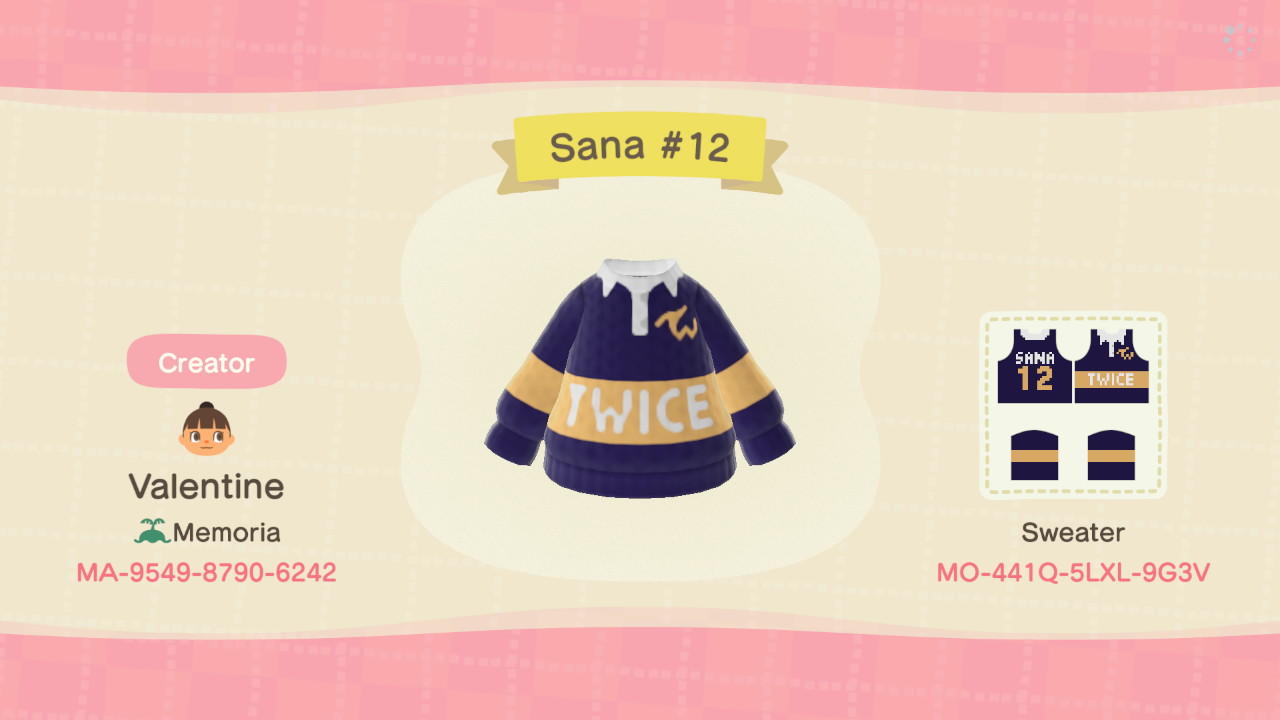 Animal Crossing Design Code: MO-441Q-5LXL-9G3V TWICE 20X20 Sana #12