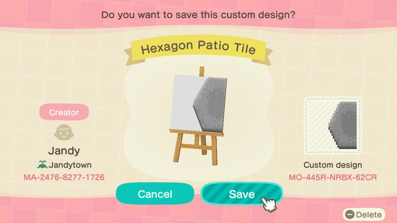 Animal Crossing Design Code: MO-445R-NRBX-62CR Hexagon Patio Tile