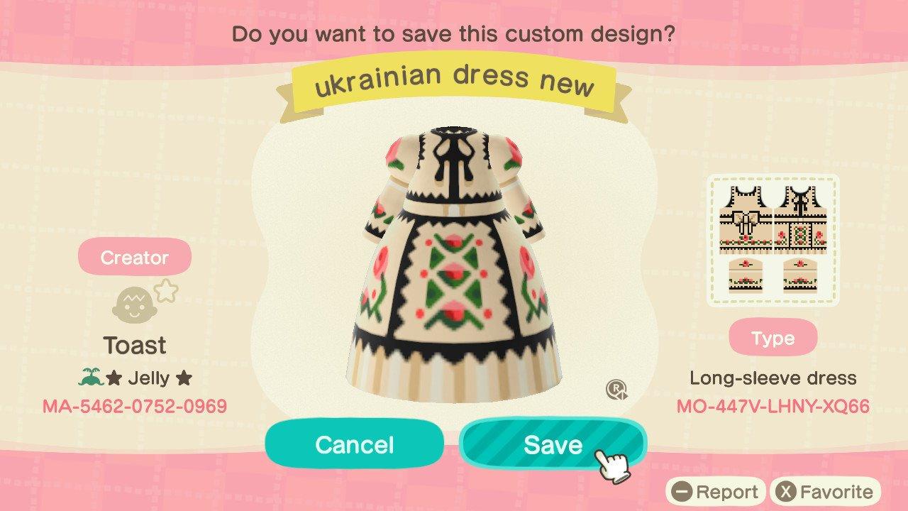 Animal Crossing Design Code: MO-447V-LHNY-XQ66 Ukrainian Dress New