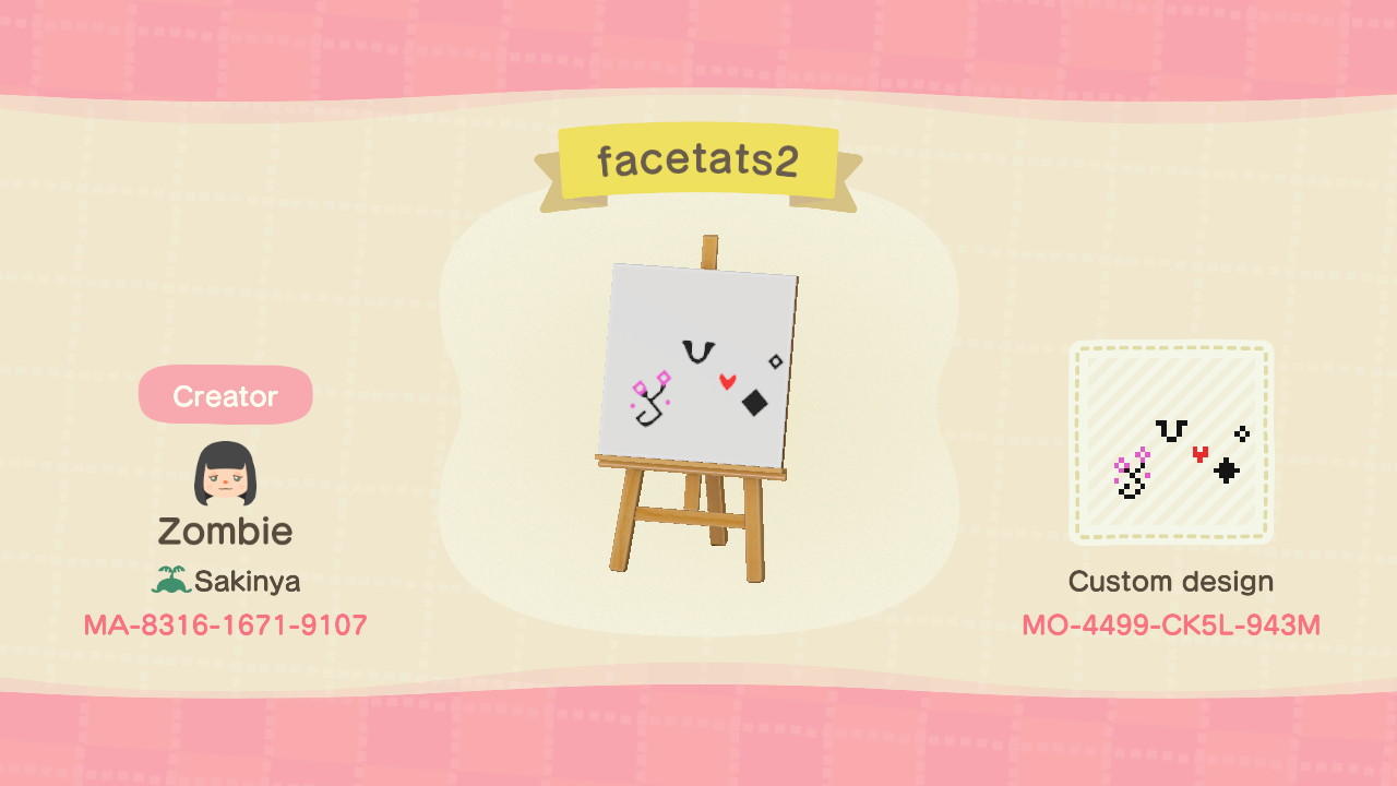Animal Crossing Design Code: MO-4499-CK5L-943M facetats2