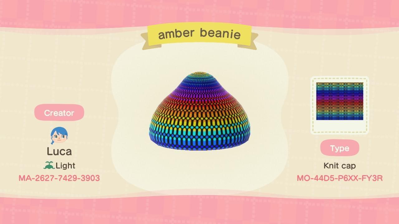Animal Crossing Design Code: MO-44D5-P6XX-FY3R Amber beanie