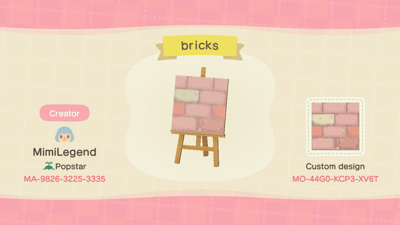 Animal Crossing Design Code: MO-44G0-KCP3-XV6T Pink Brick Pattern