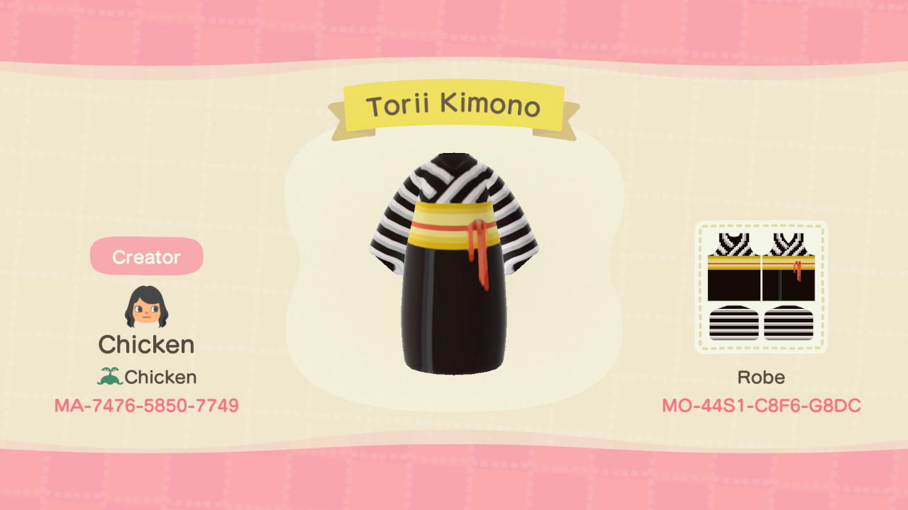 Animal Crossing Design Code: MO-44S1-C8F6-G8DC Torii Kimono
