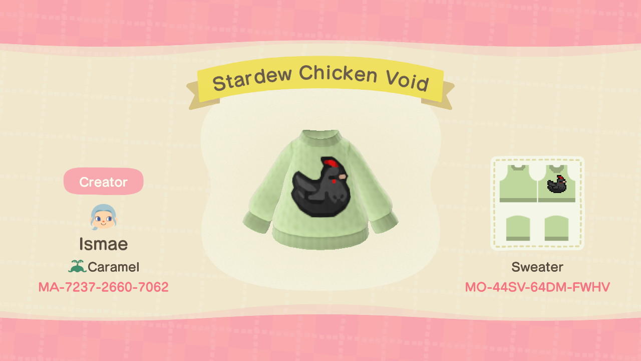Animal Crossing Design Code: MO-44SV-64DM-FWHV Stardew Chicken Void