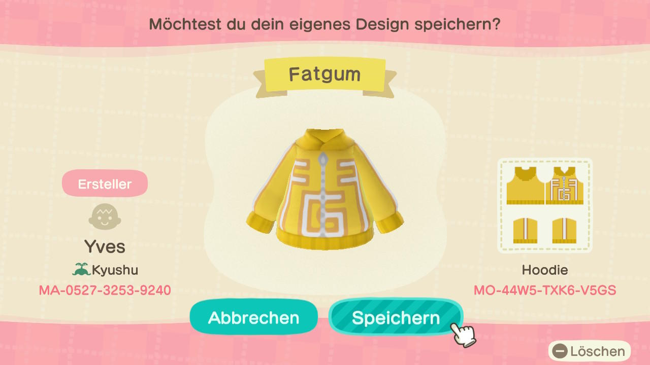 Animal Crossing Design Code: MO-44W5-TXK6-V5GS Fatgum