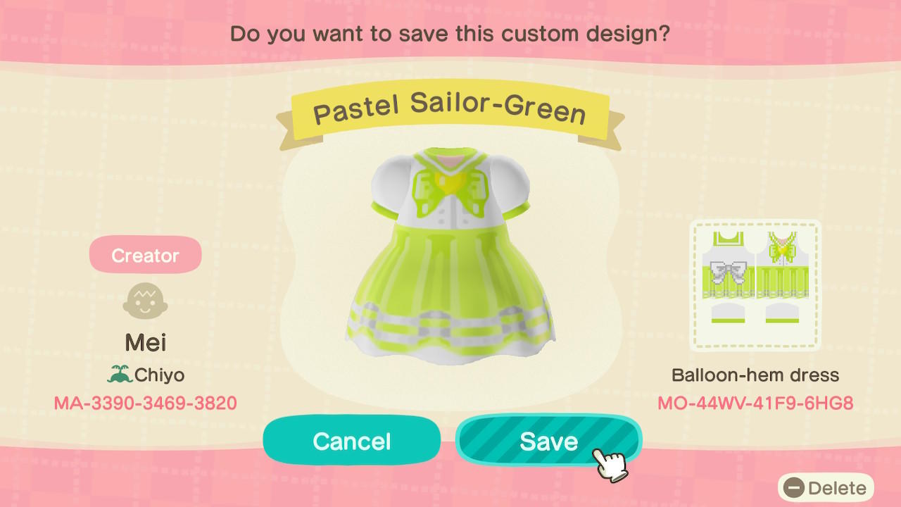 Animal Crossing Design Code: MO-44WV-41F9-6HG8 Pastel Sailor-Green