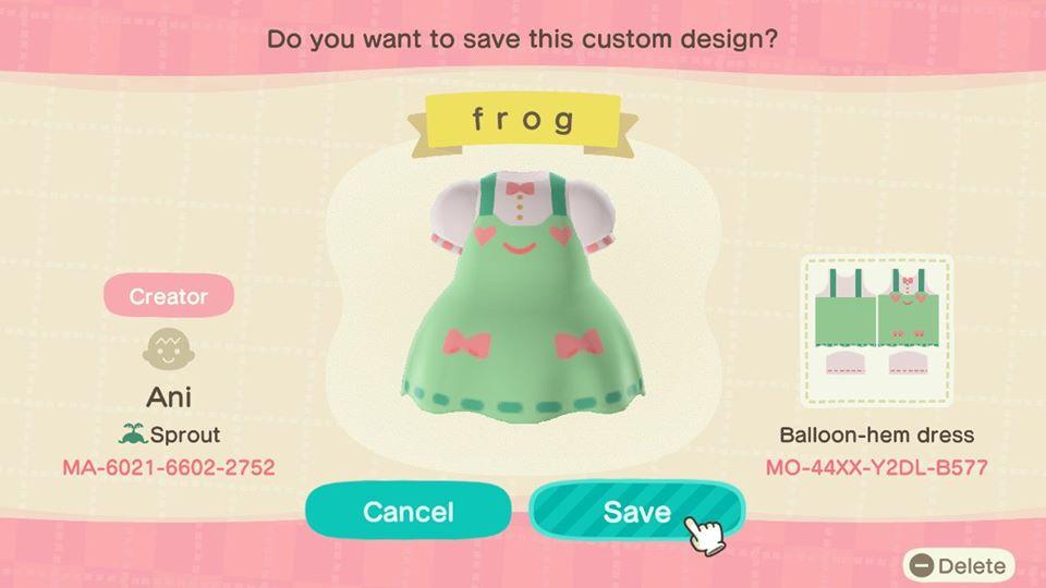 Animal Crossing Design Code: MO-44XX-Y2DL-B577 f r o g