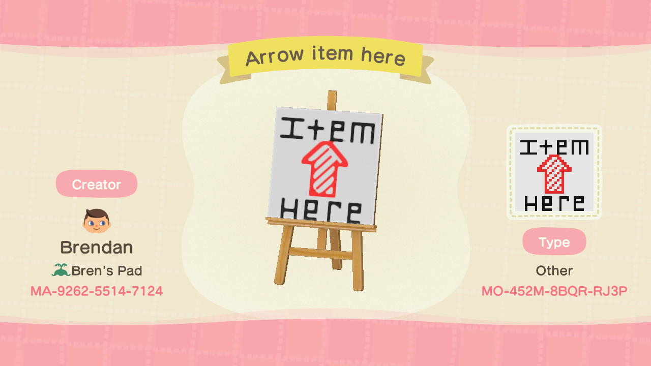 Animal Crossing Design Code: MO-452M-8BQR-RJ3P Arrow