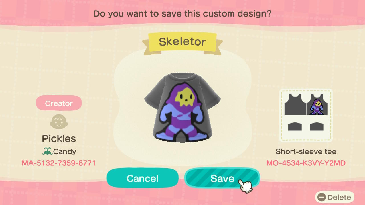 Animal Crossing Design Code: MO-4534-K3VY-Y2MD Skeletor