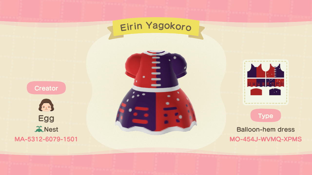 Animal Crossing Design Code: MO-454J-WVMQ-XPMS Yagokoro Eirin