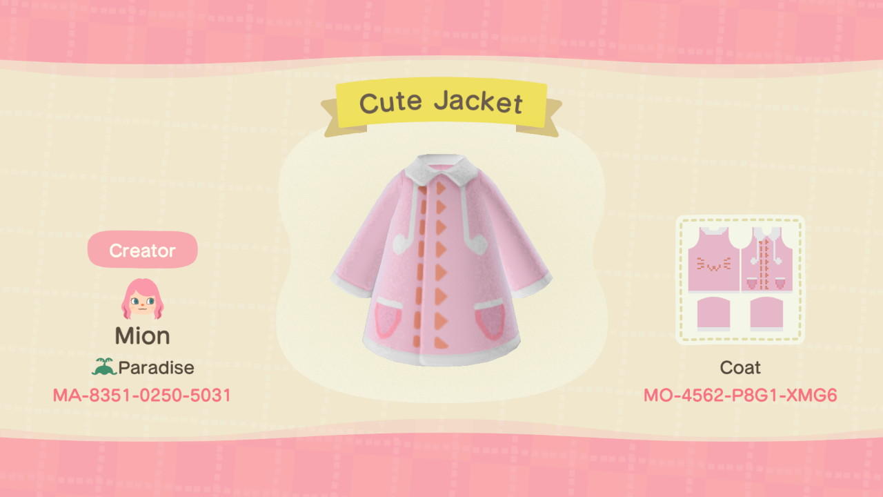 Animal Crossing Design Code: MO-4562-P8G1-XMG6 Cute Jacket