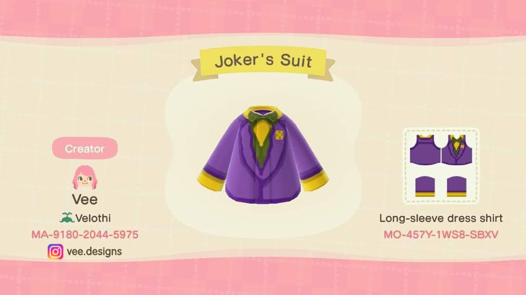 Animal Crossing Design Code: MO-457Y-1WS8-SBXV Joker&#39;s Suit