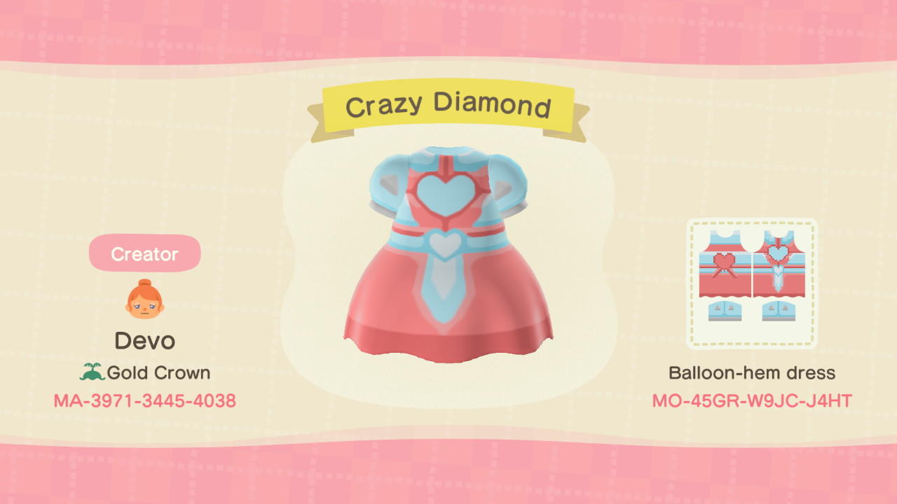 Animal Crossing Design Code: MO-45GR-W9JC-J4HT Crazy Diamond