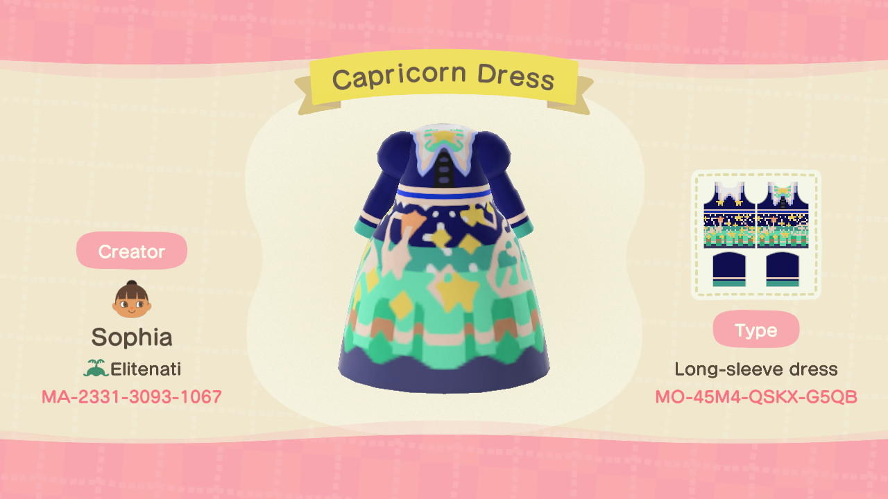 Animal Crossing Design Code: MO-45M4-QSKX-G5QB Capricorn Dress