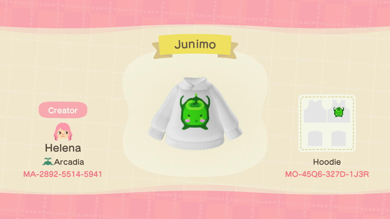 Animal Crossing Design Code: MO-45Q6-327D-1J3R Junimo Hoodie