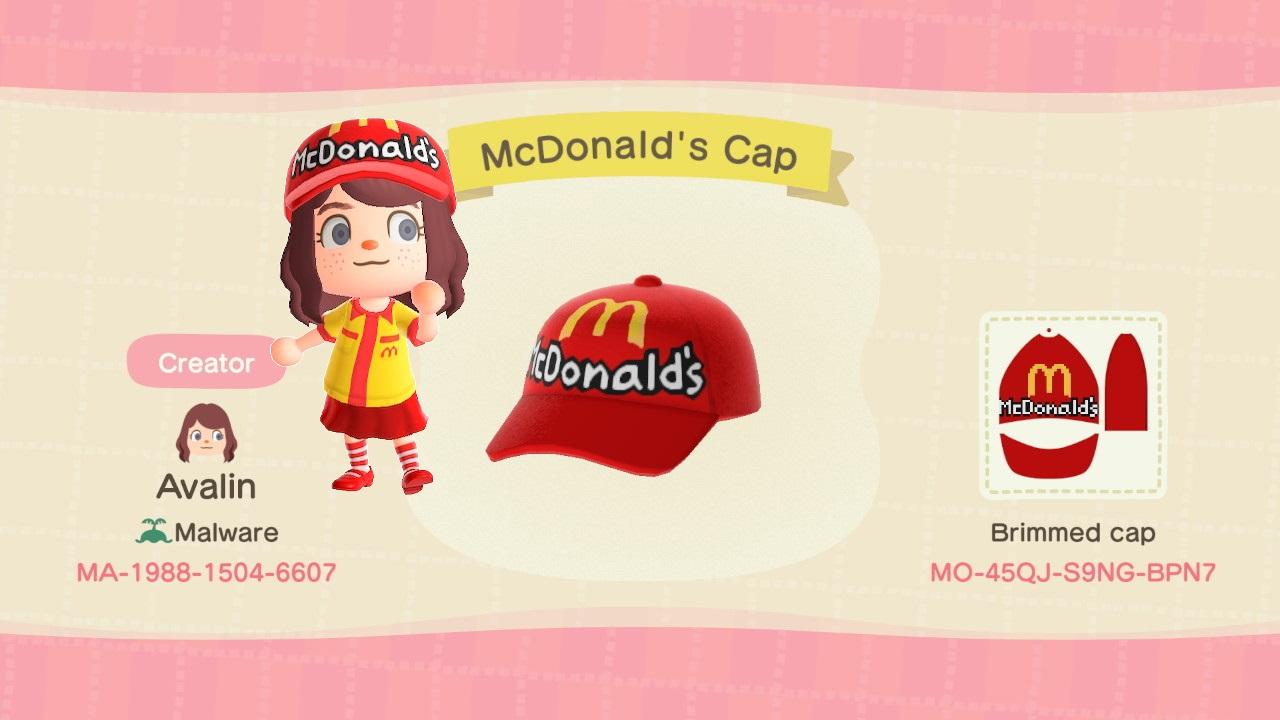 Animal Crossing Design Code: MO-45QJ-S9NG-BPN7 McDonald&#39;s Cap