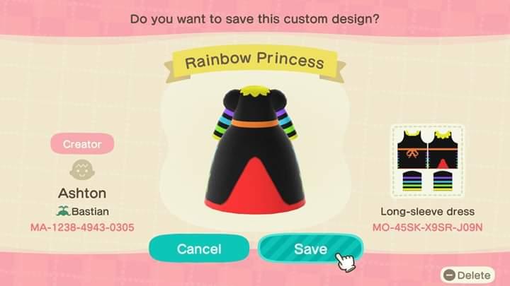 Animal Crossing Design Code: MO-45SK-X9SR-J09N Rainbow Princess