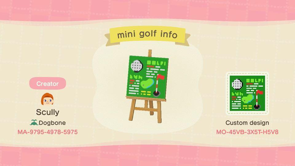 Animal Crossing Design Code: MO-45VB-3X5T-H5V8 Mini Golf Sign