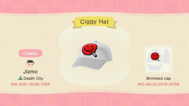 Animal Crossing Design Code: MO-461Q-VX7S-GT0S Ciggy Hat