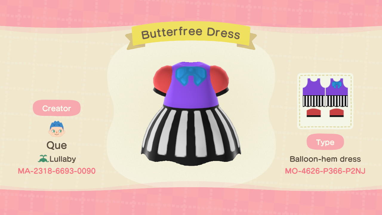 Animal Crossing Design Code: MO-4626-P336-P2NJ Butterfree Dress