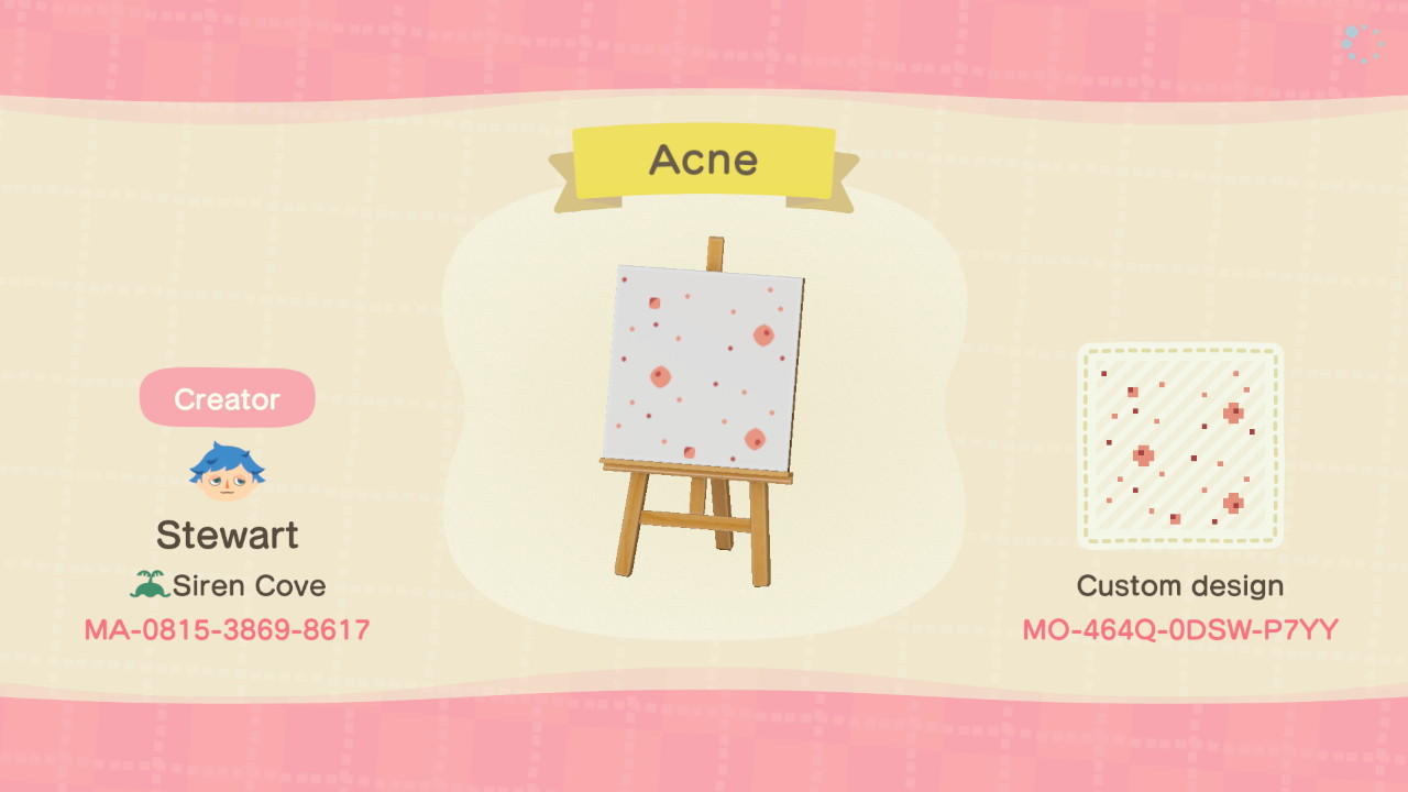 Animal Crossing Design Code: MO-464Q-0DSW-P7YY Acne
