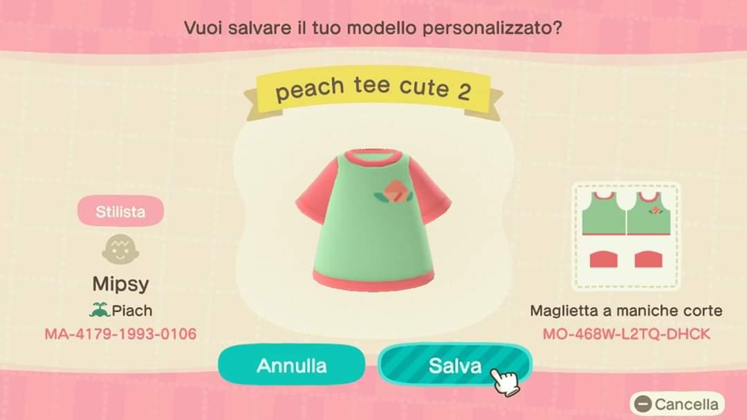 Animal Crossing Design Code: MO-468W-L2TQ-DHCK Peach tee green