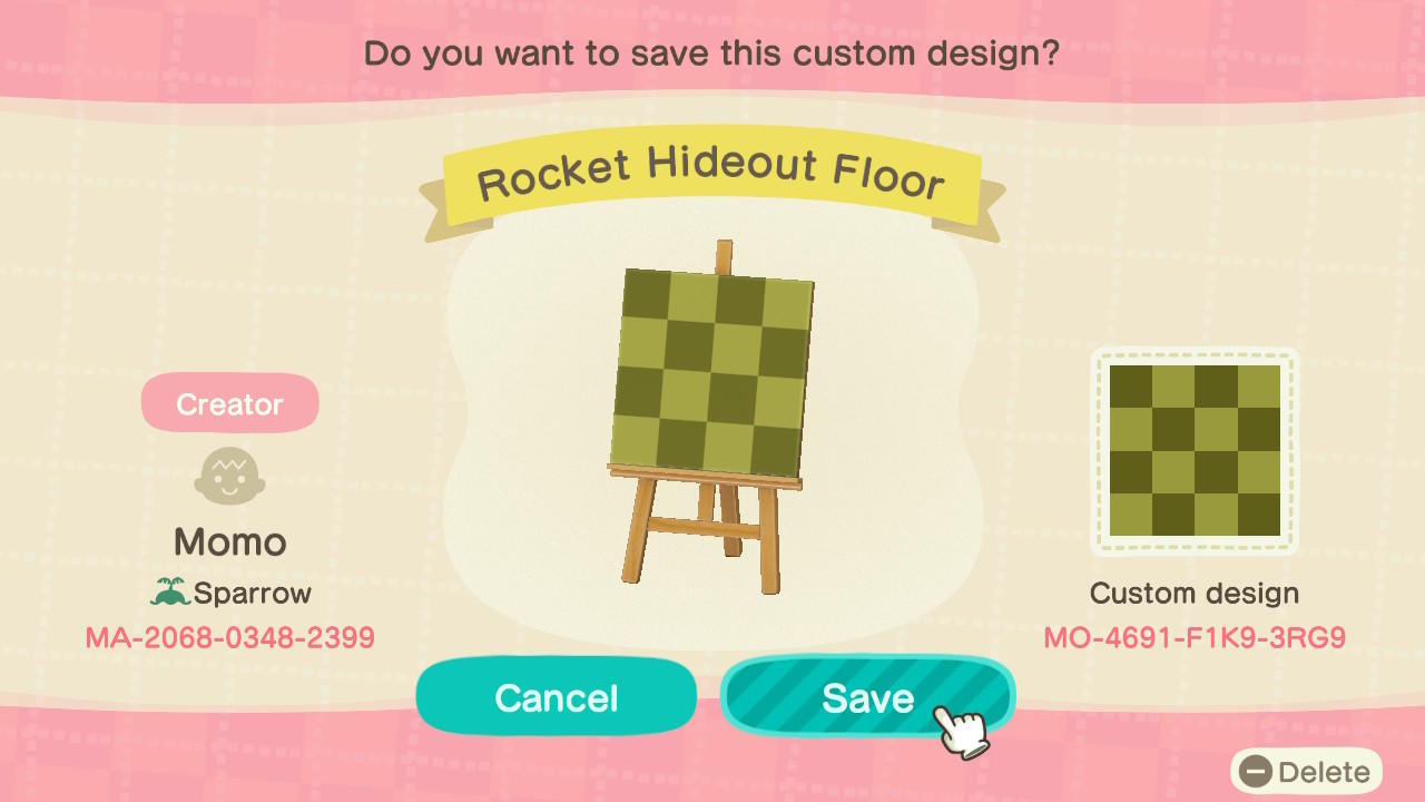 Animal Crossing Design Code: MO-4691-F1K9-3RG9 Rocket Hideout Floor