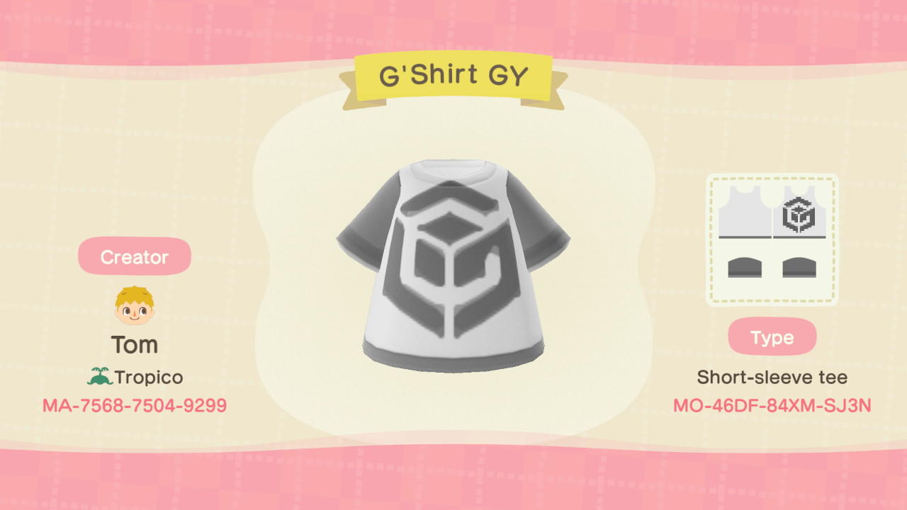 Animal Crossing Design Code: MO-46DF-84XM-SJ3N G'Shirt GY