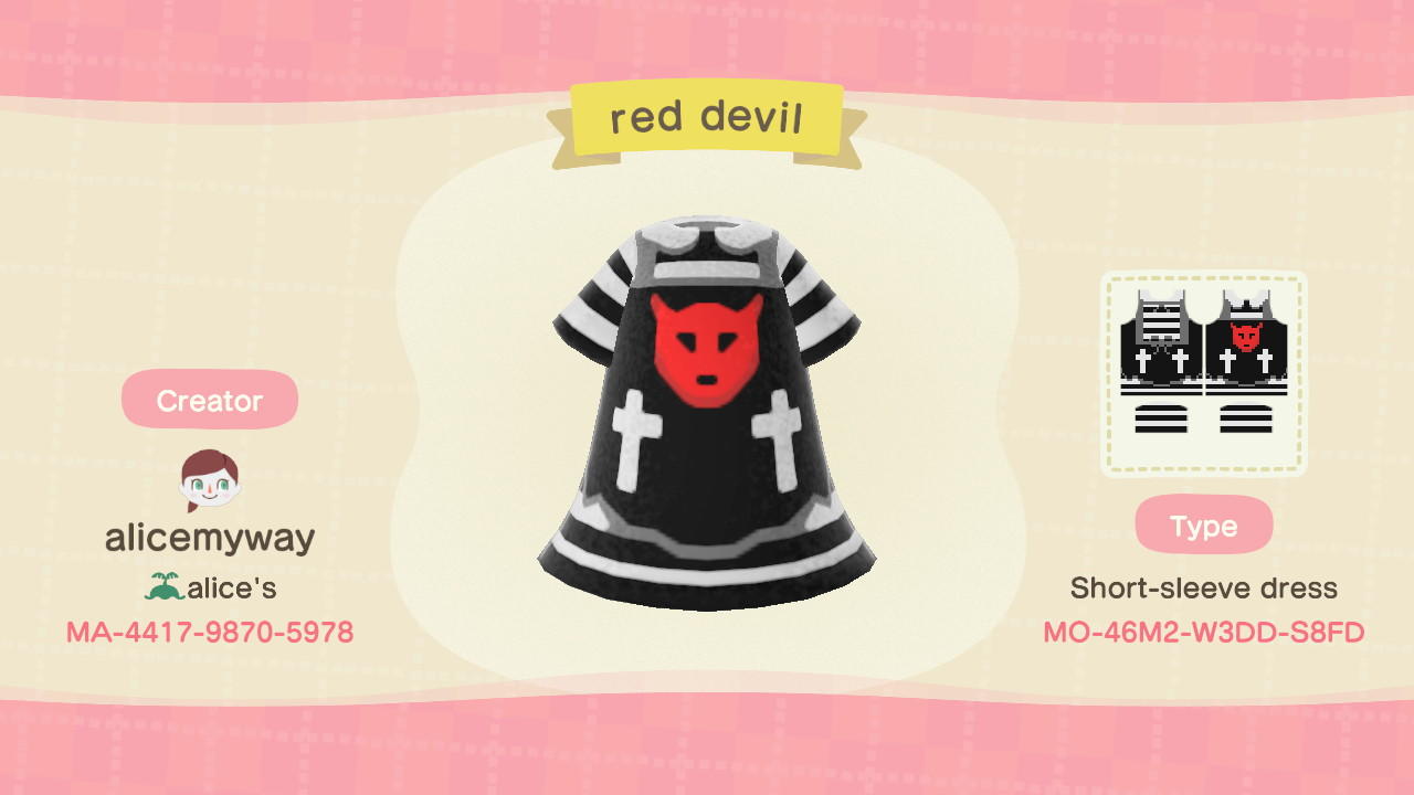 Animal Crossing Design Code: MO-46M2-W3DD-S8FD Red devil