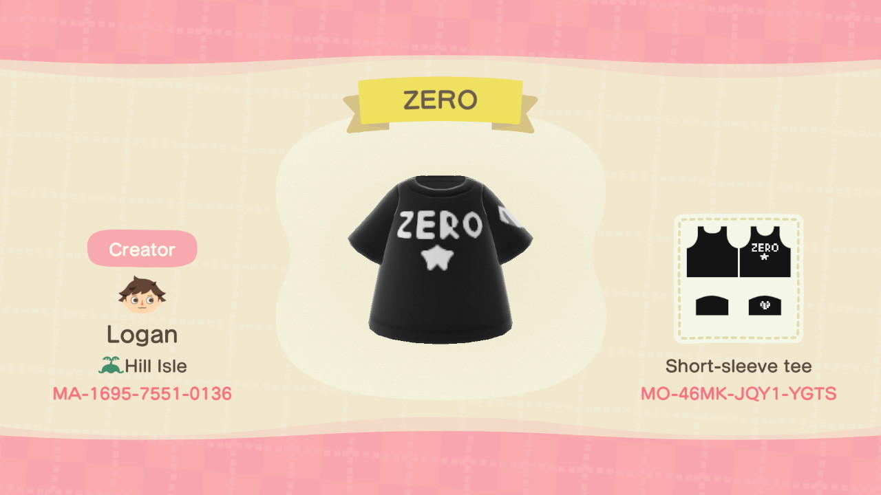 Animal Crossing Design Code: MO-46MK-JQY1-YGTS ZERO