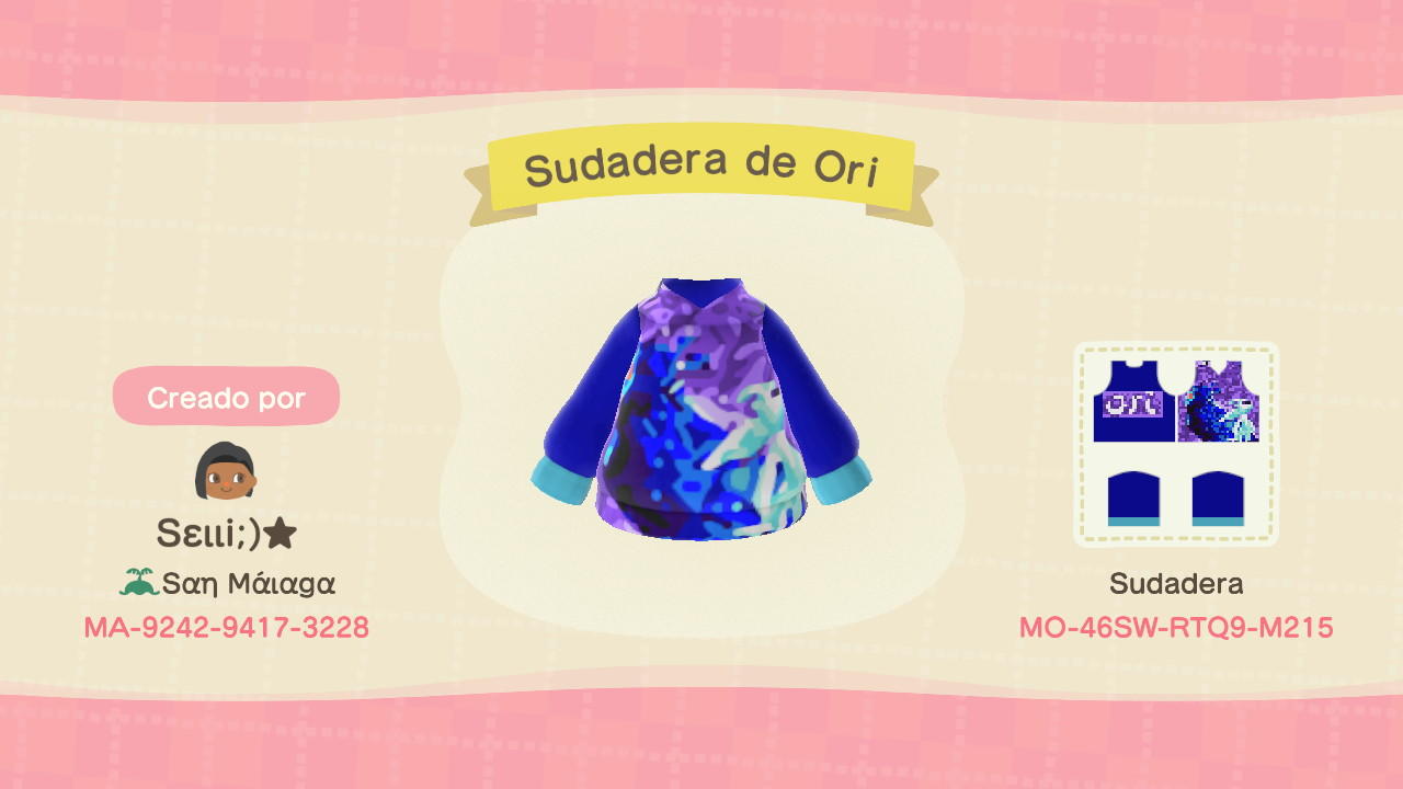 Animal Crossing Design Code: MO-46SW-RTQ9-M215 Sudadera de Ori