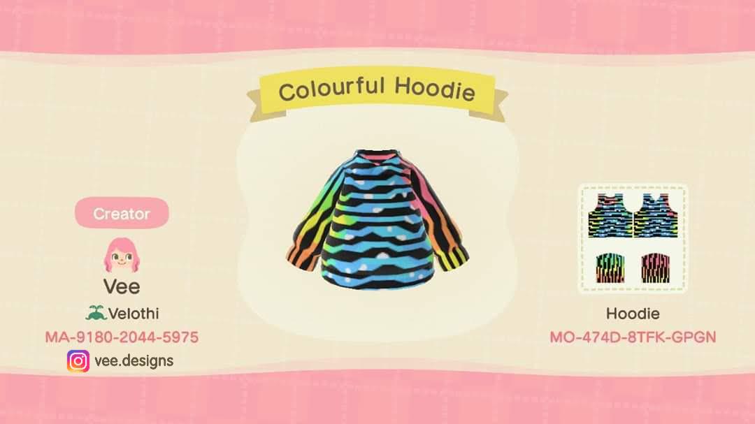 Animal Crossing Design Code: MO-474D-8TFK-GPGN Colourful Hoodie III