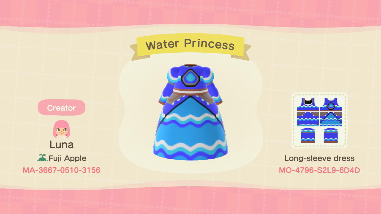 Animal Crossing Design Code: MO-4796-S2L9-6D4D Water Princess