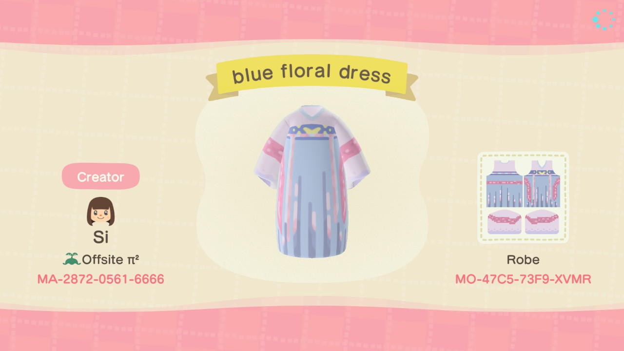 Animal Crossing Design Code: MO-47C5-73F9-XVMR blue floral dress