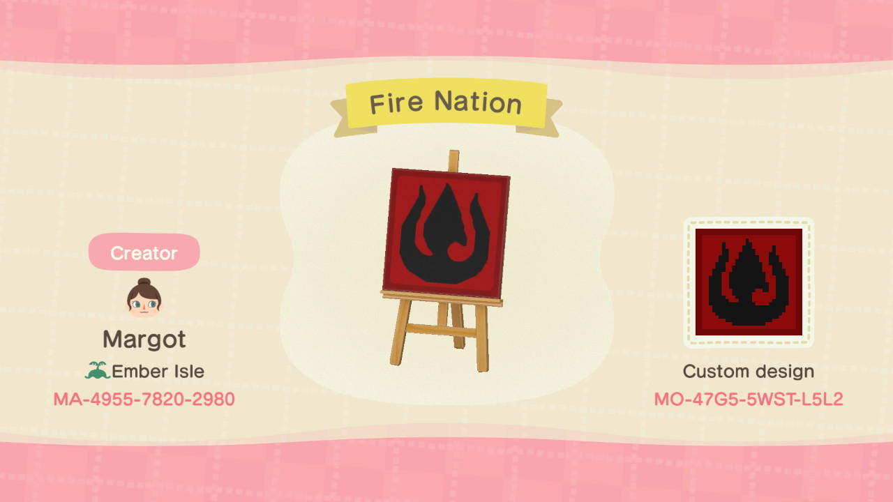 Animal Crossing Design Code: MO-47G5-5WST-L5L2 Avatar Fire Nation
