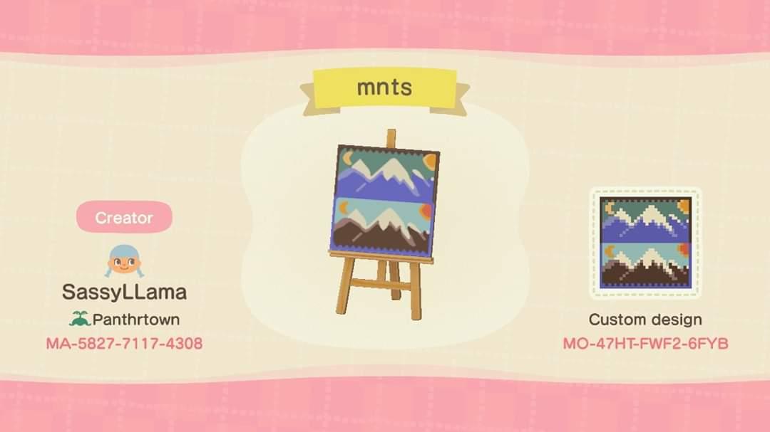 Animal Crossing Design Code: MO-47HT-FWF2-6FYB Mnts
